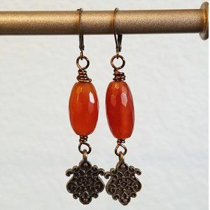 Burnt Orange Carnelian Statement Dangle Earrings
